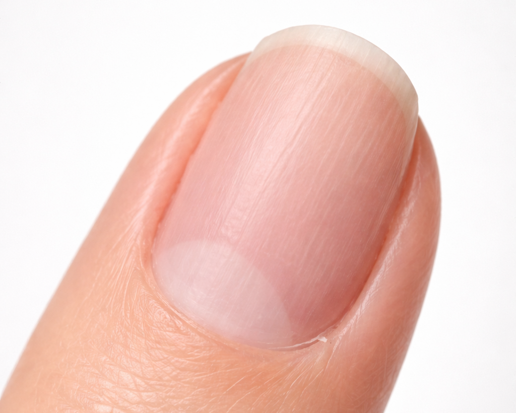 Healthy nails that are smooth, uniform, and free of grooves, pits, deep ridges, or flaking layers. Maintenance only.